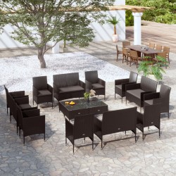 vidaXL Set muebles de jardín 16 piezas y cojines ratán sintético negro