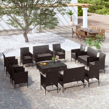 vidaXL Set muebles de jardín 16 piezas y cojines ratán sintético negro