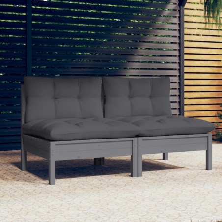 vidaXL Sofá de jardín 2 plazas con cojines madera pino gris antracita