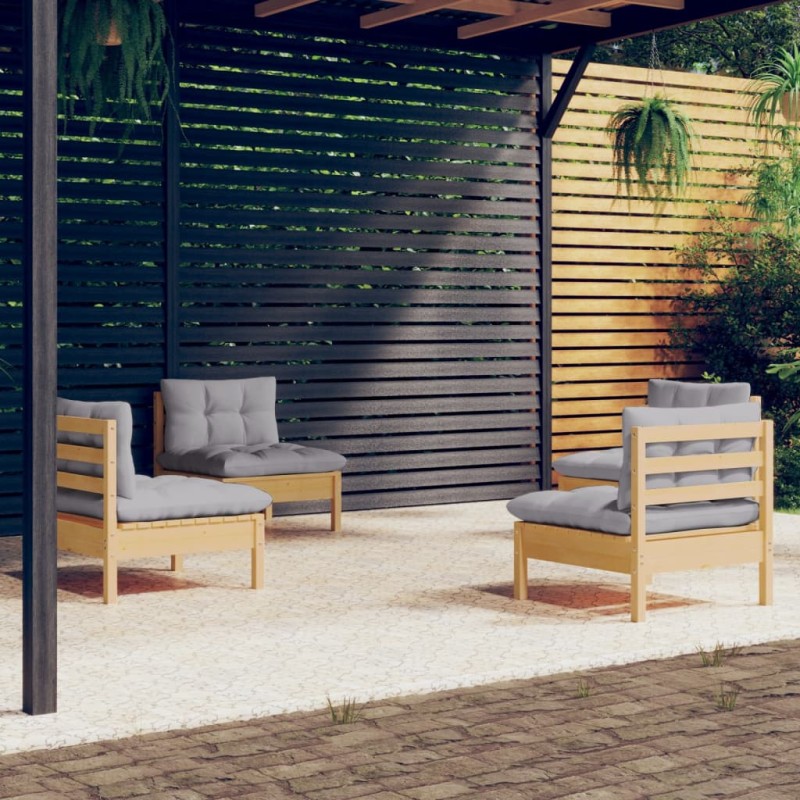 vidaXL Juego de muebles de jardín 4 pzas y cojines madera pino gris vidaXL Juego de muebles de jardín 4 pzas y cojines madera pino gris