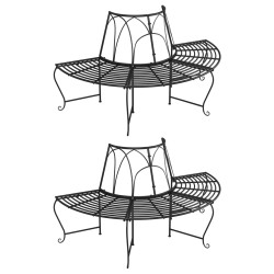 vidaXL Banco de jardín semicircular 2 uds de acero negro Ø159