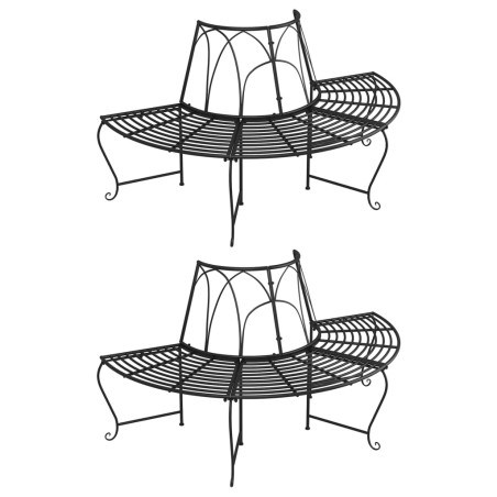 vidaXL Banco de jardín semicircular 2 uds de acero negro Ø159