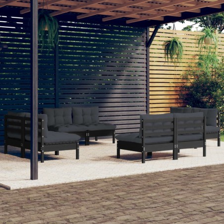 vidaXL Muebles de jardín 8 pzas con cojines antracita madera de pino
