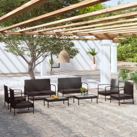 vidaXL Set muebles de jardín 8 piezas y cojines ratán sintético negro