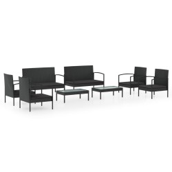 vidaXL Set muebles de jardín 8 piezas y cojines ratán sintético negro