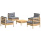 vidaXL Juego de muebles de jardín 5 pzas y cojines madera pino gris vidaXL Juego de muebles de jardín 5 pzas y cojines madera pino gris