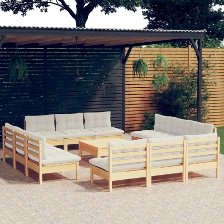 vidaXL Muebles de jardín 13 piezas cojines madera de pino color crema
