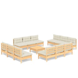 vidaXL Muebles de jardín 13 piezas cojines madera de pino color crema