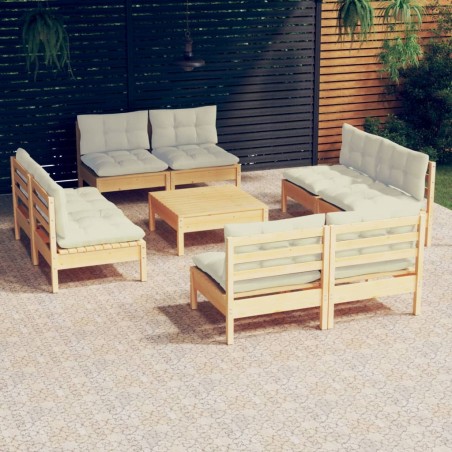 vidaXL Muebles de jardín 9 piezas cojines madera de pino color crema