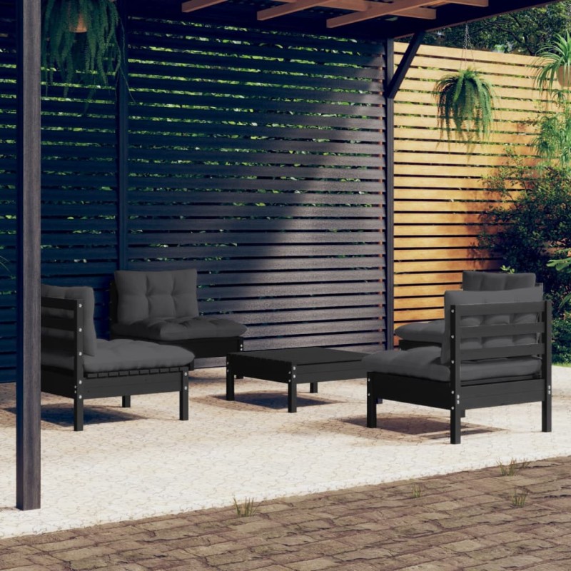 vidaXL Muebles de jardín 5 pzas con cojines antracita madera de pino vidaXL Muebles de jardín 5 pzas con cojines antracita madera de pino