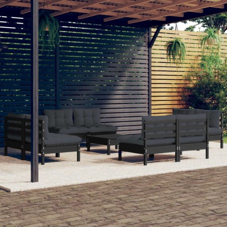 vidaXL Muebles de jardín 9 pzas con cojines antracita madera de pino