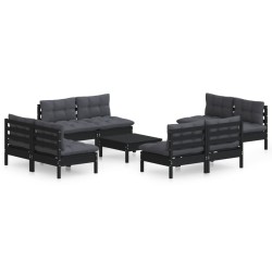 vidaXL Muebles de jardín 9 pzas con cojines antracita madera de pino