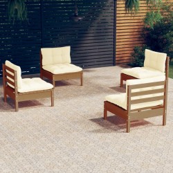 vidaXL Muebles de jardín 4 piezas cojines madera de pino crema