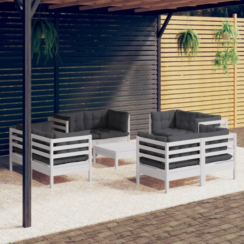 vidaXL Muebles de jardín 9 pzas con cojines antracita madera de pino