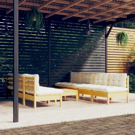 vidaXL Muebles de jardín 8 piezas cojines madera de pino color crema
