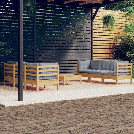 vidaXL Juego de muebles de jardín 7 pzas y cojines madera de pino gris