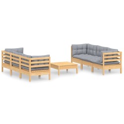 vidaXL Juego de muebles de jardín 7 pzas y cojines madera de pino gris