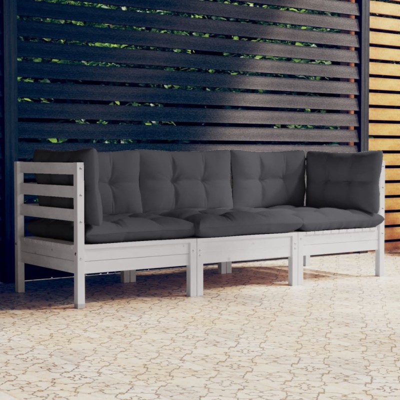 vidaXL Sofá de jardín 3 plazas con cojines madera pino gris antracita vidaXL Sofá de jardín 3 plazas con cojines madera pino gris antracita
