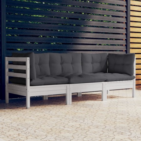 vidaXL Sofá de jardín 3 plazas con cojines madera pino gris antracita