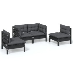 vidaXL Juego de muebles de jardín 4 pzas y cojines madera maciza pino