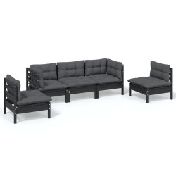 vidaXL Juego de muebles de jardín 5 pzas y cojines madera maciza pino