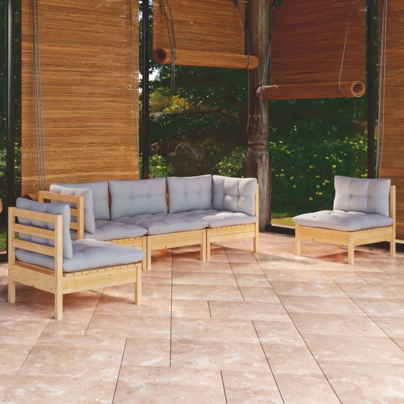 vidaXL Juego de muebles de jardín 5 pzas y cojines madera maciza pino vidaXL Juego de muebles de jardín 5 pzas y cojines madera maciza pino