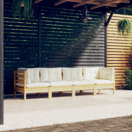 vidaXL Muebles de jardín 4 pzas y cojines madera maciza de pino crema