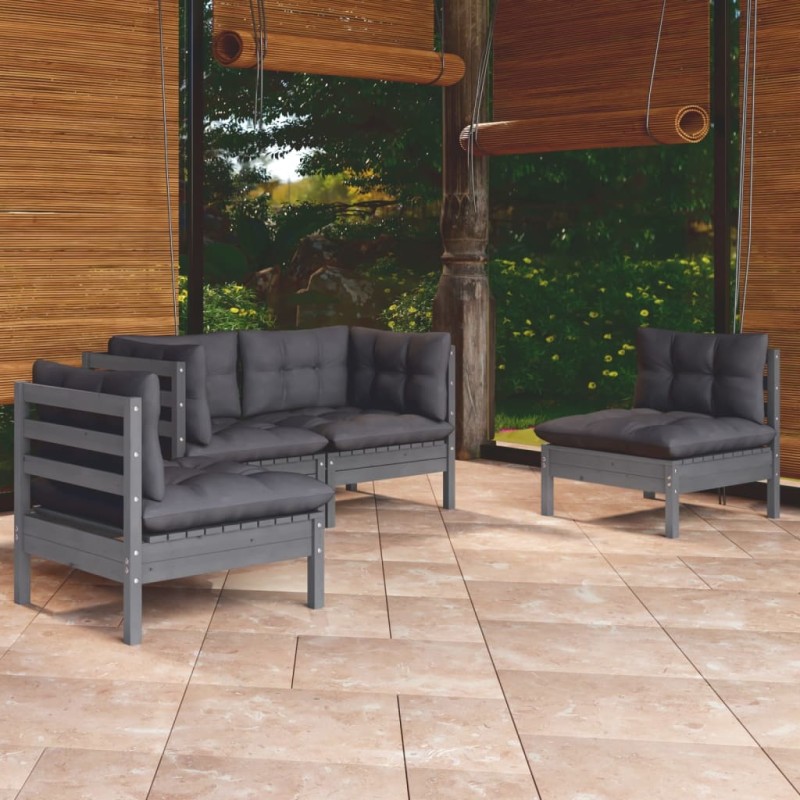 vidaXL Muebles de jardín 4 piezas con cojines de madera maciza de pino vidaXL Muebles de jardín 4 piezas con cojines de madera maciza de pino