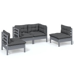 vidaXL Muebles de jardín 4 piezas con cojines de madera maciza de pino