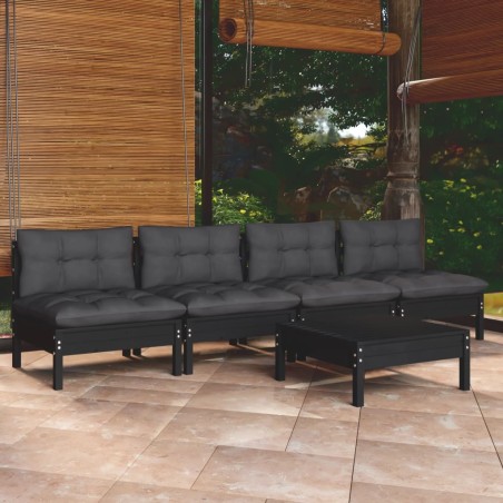 vidaXL Muebles de jardín 5 pzas con cojines antracita madera de pino