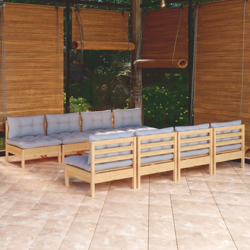 vidaXL Juego de muebles de jardín 9 pzas y cojines madera maciza pino