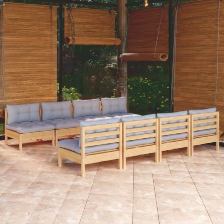 vidaXL Juego de muebles de jardín 9 pzas y cojines madera maciza pino