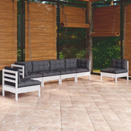 vidaXL Juego de muebles de jardín 6 pzas y cojines madera maciza pino