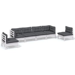 vidaXL Juego de muebles de jardín 6 pzas y cojines madera maciza pino