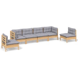 vidaXL Juego de muebles de jardín 6 pzas y cojines madera maciza pino