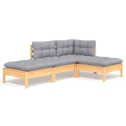 vidaXL Juego de muebles de jardín 4 pzas y cojines madera maciza pino