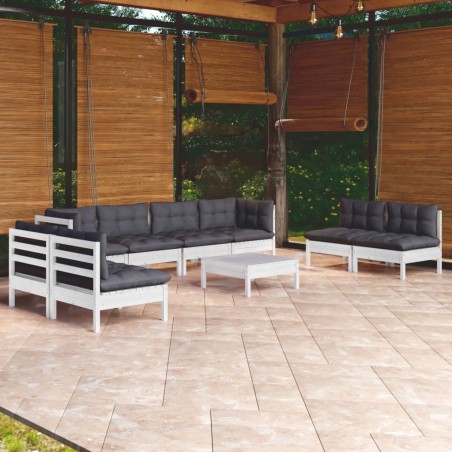 vidaXL Muebles de jardín 9 pzas con cojines madera maciza de pino