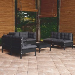 vidaXL Juego de muebles de jardín 7 pzas y cojines madera maciza pino