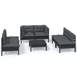 vidaXL Juego de muebles de jardín 7 pzas y cojines madera maciza pino