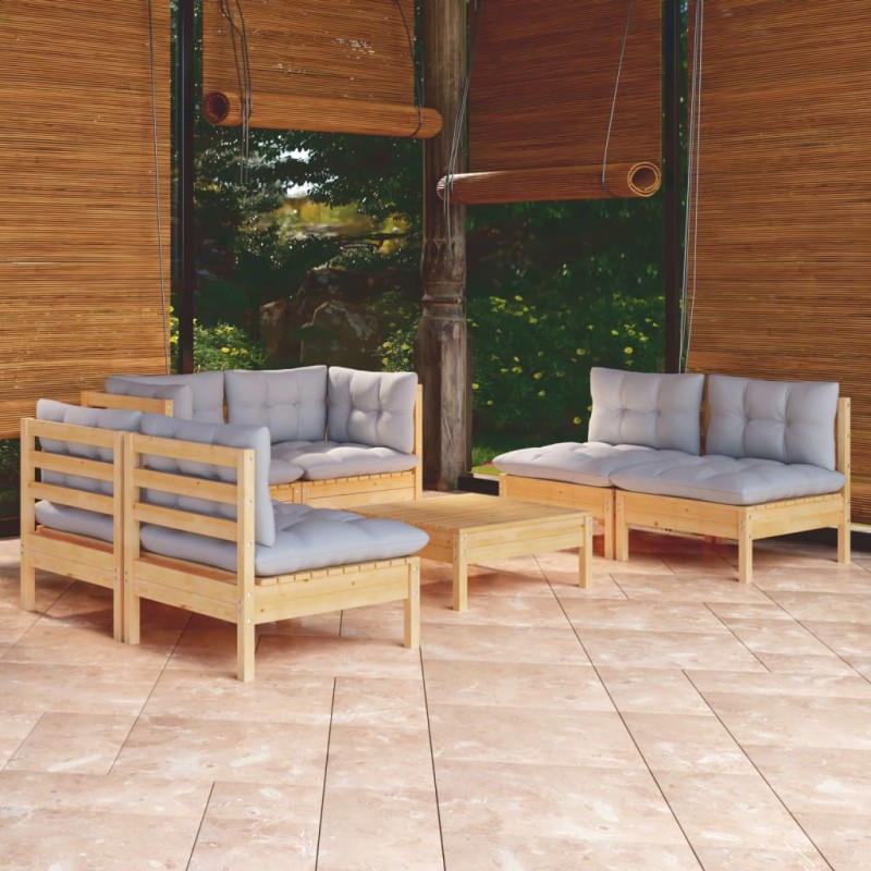 vidaXL Juego de muebles de jardín 7 pzas y cojines madera maciza pino