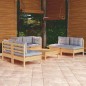 vidaXL Juego de muebles de jardín 7 pzas y cojines madera maciza pino