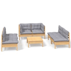 vidaXL Juego de muebles de jardín 7 pzas y cojines madera maciza pino