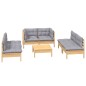 vidaXL Juego de muebles de jardín 7 pzas y cojines madera maciza pino