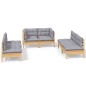 vidaXL Juego de muebles de jardín 6 pzas y cojines madera maciza pino vidaXL Juego de muebles de jardín 6 pzas y cojines madera maciza pino