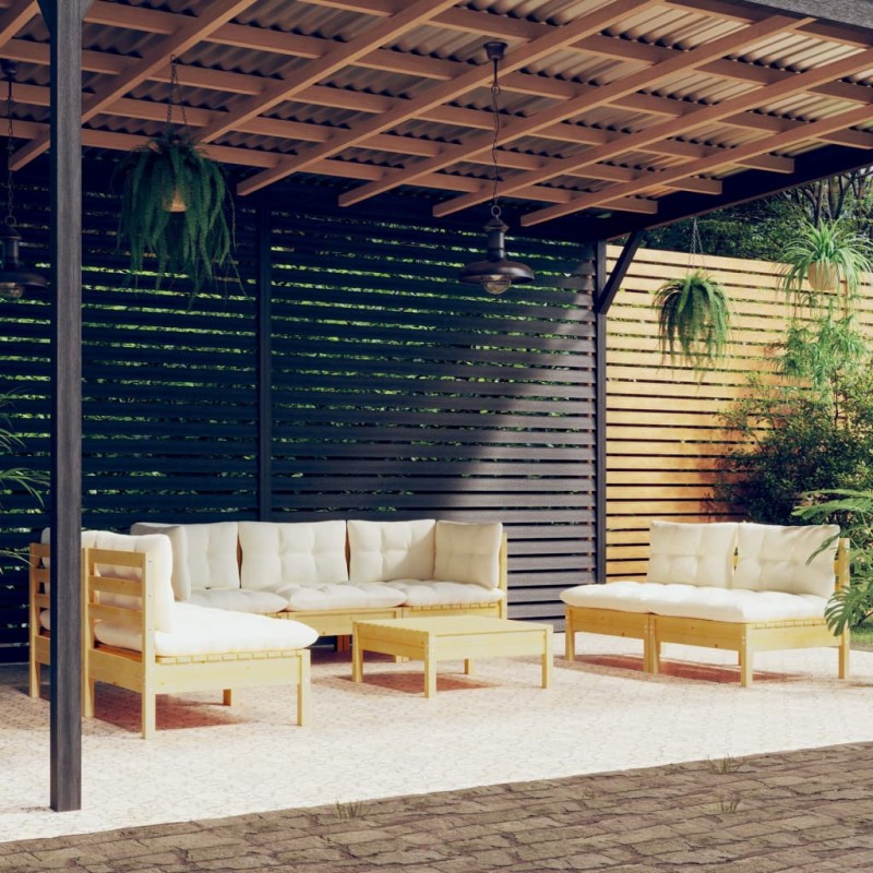 vidaXL Muebles de jardín 8 piezas cojines madera maciza de pino vidaXL Muebles de jardín 8 piezas cojines madera maciza de pino