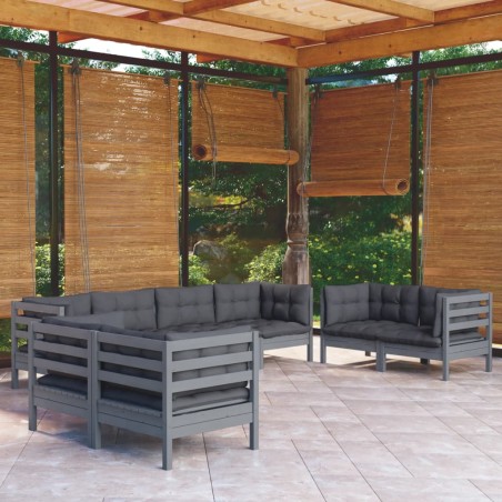 vidaXL Juego de muebles de jardín 8 pzas y cojines madera pino maciza