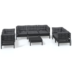 vidaXL Juego de muebles de jardín 8 pzas y cojines madera maciza pino