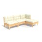vidaXL Muebles de jardín 4 piezas cojines madera de pino color crema vidaXL Muebles de jardín 4 piezas cojines madera de pino color crema