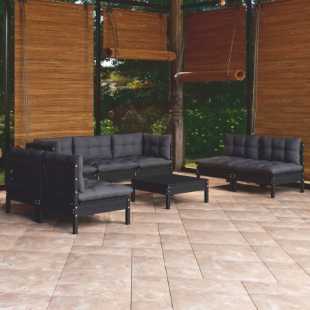 vidaXL Juego de muebles de jardín 8 pzas y cojines madera maciza pino