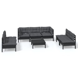 vidaXL Juego de muebles de jardín 8 pzas y cojines madera maciza pino